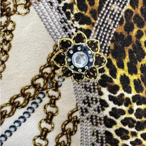CACHE Y2K Leopard Print Chain Rhinestone Embellished Lightweight Sweater, Size S - Picture 3 of 7